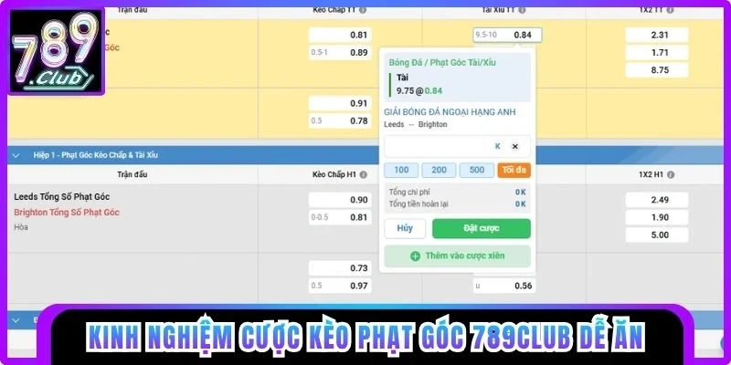 Kinh nghiệm cược kèo phạt góc 789club