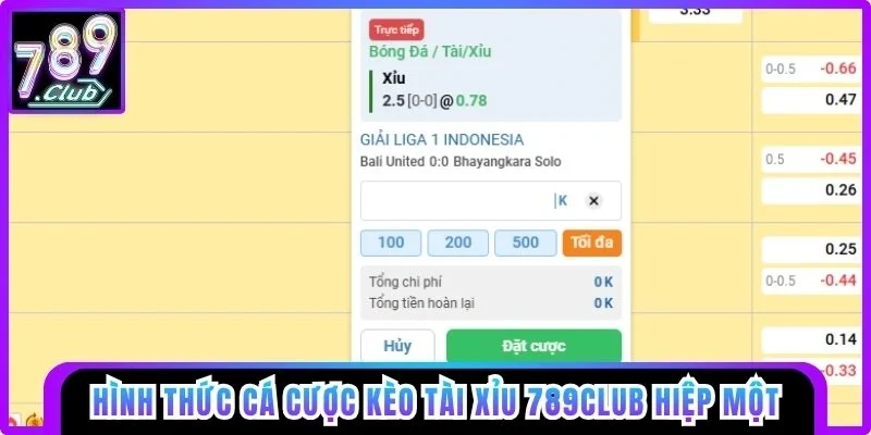 Kèo tài xỉu 789club hiệp một