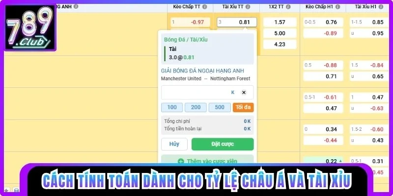 Cách tính toán dành cho tỷ lệ Châu Á và Tài Xỉu